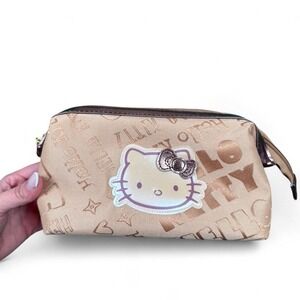 Y2K Hello Kitty tan cosmetic bag with metallic accents